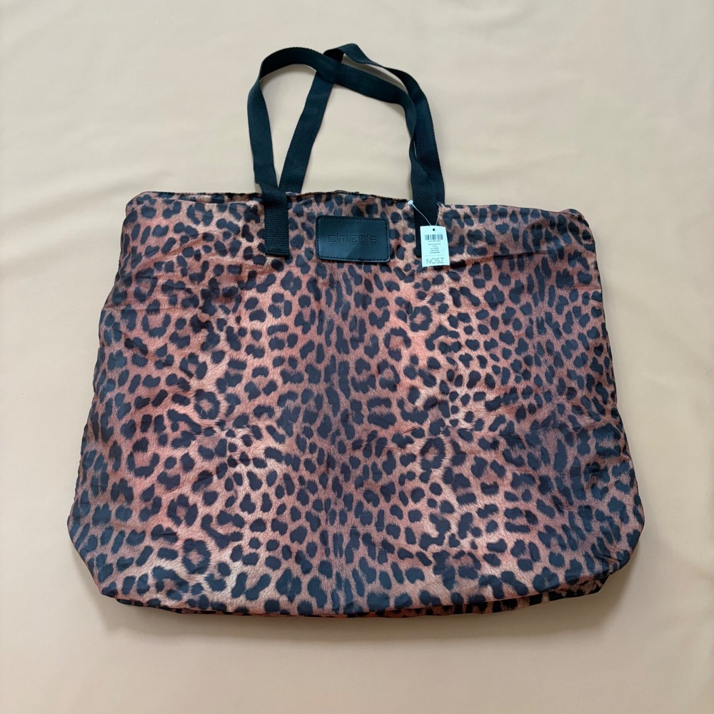 Chicos Leopard Print Tote Bag Red Lining Hidden Magnetic Closure New Packable